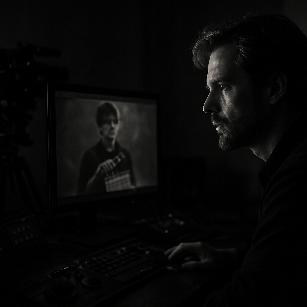 Creative director reviewing footage in an editing suite